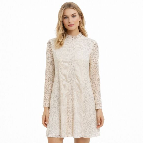 HD in Paris Dresses & Skirts - HD In Paris Dress Womens Medium White Lace Long Sleeve High Neck Shift Party